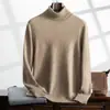 Suéter Masculino de Gola Alta em Cashmere Outono e Inverno Versátil Quente Tamanho Plus Pulôver Cardigan Cor Sólida Base Cardigan de Tricô