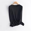 [Hengjia Qy] Lyocell Acetato Tencel Cuello Redondo Manga Larga Casual Interior Fondo Otoño Nuevo Suéter Tejido Top para Mujer