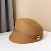 Hebilla de Cinturón Estilo Japonés Insignia Decorativa Gorra de Equitación para Mujer Otoño e Invierno Lana Vintage Borde Pequeño Gorro de Caballero Gorra de Moda Tendencia