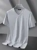Camiseta de manga corta de seda modal helada para hombre, verano, delgada, cuello en V, color sólido negro puro, nueva camiseta de media manga de secado rápido
