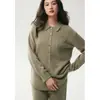 Conjunto de Punto para Mujer Cardigan de Cachemir con Cuello Polo y Bolsillos Cintura Elástica con Cordón Pantalones Planos Rectos Nuevo Estilo Otoño e Invierno