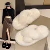 Pantuflas Peludas de Suela Gruesa de Aspecto Elegante para Niñas para Usar Afuera, Versátiles Pantuflas de Algodón Peluche con Tira Cruzada de Tacón Alto 2025 Invierno