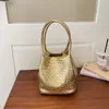 Moda Europea y Americana Textura Tejida Bolso de Cubo de Mano para Mujer Nuevo Otoño Retro Estilo Ins Texturizado Casual Bolso de Mano