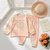 Conjunto de Felpa para Niñas Otoño e Invierno Ropa de Casa Lindo Top con Lazo Joggers Pijama Suave Conjunto de Dos Piezas Capa Base