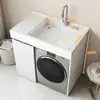 Armario compacto para lavandería de balcón con fregadero integrado, armario para lavadora de carga superior con tabla de lavar, mueble de baño