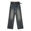 Pantalones vaqueros desgastados lavados para mujer COMOS CMS 2026 Otoño, Cintura alta, Dobladillo enrollado relajado, Pierna recta 260205