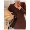 Vestido de Punto 2025 para Mujer en Otoño e Invierno, Suéter Ajustado de Cuello en V, Falda Larga Base para Mujer
