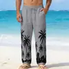 Pantalones de Lino Rectos Casuales Estampados de Cuatro Estaciones Estilo Americano para Hombre, Holgados, para Vacaciones en la Playa Hawaiana, Transfronterizos, 2026