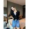 Cárdigan de Seis Lanas con Cuello en V Falso Dos Piezas para Mujer Primavera y Otoño Versátil Ropa de Abrigo Patchwork Sencillo de Temperamento Tejido al por Mayor