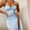 Amazon Aliexpress Exportação Transfronteiriça Europeia e Americana Vestido Sexy de Alcinha com Fenda Inferior Floral Verão 2025
