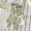 Meias femininas de algodão puro com laços, estilo balé coreano, acabamento em renda, comprimento até a panturrilha, punho com costura dupla, fofas e versáteis, meias femininas sem costura