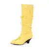 Bota de Montaria 202440 Botas de Cavaleiro 48 Tamanho Grande Europeu e Americano Botas de Salto Alto Bico Fino Comércio Exterior Cano Alto Novo Preto Feminino