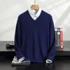 Suéter de Lã Manga Longa Pulôver Casual de Negócios Montanha Suéter Solto Suéter de Caxemira Gola Masculina Nova Malha Roupa de Baixo Outono e Inverno