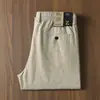 Calça Masculina Jacquard de Algodão e Linho de Alta Qualidade Verão Fina Respirável Cintura Elástica Cordão Estilo Old Money Reto Calça Casual