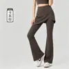 Calça Flare de Yoga para Mulheres, Falsa Duas Peças com Efeito Bumbum Levanta e Controle de Barriga, Cintura Alta, Caimento Fluido, Calça Wide Leg Levemente Flare