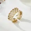 Anillo Abierto de Encaje y Malla con Perla y Circonita Incrustadas Lujo Accesible Artefacto para Apilar Anillo Ajustable Elegante Anillo para el Dedo Índice