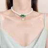 Colar de Borboleta com Strass e Pérolas de Luxo Leve para Mulheres, Pingente de Gota d'Água de Alto Padrão, Corrente de Clavícula, Acessórios para Vestido de Banquete