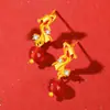 Brincos Originais Lucky Koi de Ágata Vermelha para Mulheres Prata Esterlina 925 Novo Estilo Chinês Ano do Cavalo do Zodíaco Brincos Atacado