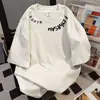 Camiseta de Manga Corta con Estampado Lateral de Letras Estilo Nuevo Americano de Peso Pesado para Hombres y Mujeres Holgada de Verano Ins Marca de Moda Camiseta Versátil de Capa Base