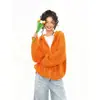 Abrigo-suéter naranja para mujer, cárdigan con capucha de punto trenzado retro dopamina para otoño e invierno, corte holgado, suéter sencillo con cremallera