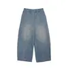 Pantalones Largos de Mujer Estilo Americano Wanwei Azul Claro Nuevo Primavera 2026 Textura de Bambú Jeans Lavados Blancos Deconstruidos P5402