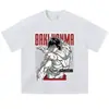 Camiseta de Manga Corta Lavada Vintage de Anime con Estampado Retro, Peso Pesado de Corte Holgado, Estilo High Street, Versátil para el Uso Diario