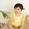 Mameluco de malla con estampado de margaritas y lazo para bebé niña, cuello cuadrado, estilo verano, suministro directo del fabricante, en stock