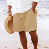 Nuevos Pantalones Cortos de Algodón y Lino con Múltiples Bolsillos y Cordón Rayados Casuales de Playa para Hombre de la Nueva Estación Independiente de Amazon Europea y Americana