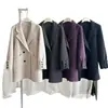 Estilo de Oficina Chaqueta de Traje de Lana Doble Faz para Mujer Otoño Invierno Nuevo Estilo Temperamento Abrigo de Lana Beige Gris Morado