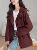 Abrigo Rojo Ancora Abrigo de Mujer Primavera y Otoño Largo Medio 2024 Nuevo Cordón Cintura Ajustada Adelgazante Casual Top
