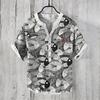 Série Peixes do Oceano Estampada Exportação Camisa Havaiana Linho de Bambu Camisa Masculina Decote V Manga Curta 3 Botões Tamanho Grande Moderna