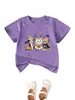 Estação Independente Amazon Wish Fofa Divertida Nova Verão Roupas Infantis Três Gatos Abóbora Camiseta de Manga Curta Gola Redonda