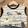 Chaleco de Dibujos Animados para Niños Verano 2026 Nuevo Estilo Estilo Coreano Estampado de Rayas Versátil Estilo Casual Camiseta sin Mangas para Niños y Niñas