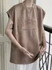 Chaleco de Gamuza con Relieve Estilo High Street Americano para Hombre Verano Nuevo Estilo Transpirable Oversize Sin Mangas Camiseta Moderna