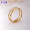 Nuevo anillo de dedo para comida de moda coreana hueco de doble acero de titanio chapado en oro, alto sentido, anillo de acero inoxidable con diamante CNC
