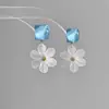 Aretes de Flor de Cubo de Azúcar Azul para Mujer, Aretes de Estilo Foto Sesión Vacaciones de Verano en la Costa, Aretes de Botón Dulces, Delicados y Hermosos