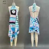 Marca Independiente Primavera/Verano 2026 Nuevo Vestido Casual Cruzado Europeo y Americano para Mujer con Estampado Geométrico y Cuello Halter