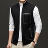 Colete Masculino Outono/Inverno 2025 Lã de Seda Amora Tricotado com Bolsos Gola Alta Jaqueta Tricotada Espessa