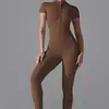Mono de cremallera de cuello abierto de manga corta estilo europeo y americano, body de baile, fitness, deportes, traje de yoga sexy ajustado para mujer