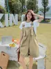 Overol Rosa de Cinco Puntos de Cintura Alta Reductor de Edad para Niñas, Estilo Coreano Holgado Casual Ropa de Trabajo Tirantes, Mono