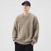 Suéter de Tricô Quente de Inverno Retrô Masculino Solto Plus Size Estilo Japonês Versátil Gola Redonda Suéter Pulôver Casual Tendência