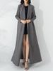 Casaco Longo Elegante de Alta Qualidade Feminino Manga Longa Gola Lapela Cintura com Cadarço Elástico Exterior Robe Plissado