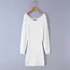 Elegante vestido de punto sin hombros, entallado a la cintura, de manga larga, nuevo vestido ajustado de otoño con abertura, minivestido suéter sexy