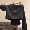 Sudadera de manga larga con hombros caídos, cuello diagonal estilo americano, estampado de letras, conjunto de dos piezas para primavera y otoño con top de tirantes