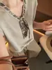 Bufanda de Seda Blanca Estilo Old Money Camiseta de Punto de Seda Helada de Manga Corta con Cuello en V Diseño de Verano para Mujer Manga Acampanada Top Estilo Coreano