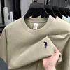 Camiseta de Manga Corta 100% Algodón Puro de Verano para Hombre, Holgada, Casual, Cuello Redondo, con Bordado de Pony, Camiseta Base Versátil