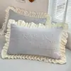 Juego de cama estilo princesa de encaje para otoño e invierno, con un juego de cama de cuatro piezas con una funda de edredón de felpa de doble cara y una sábana bajera de forro polar de coral