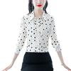 Camisa de Seda de Moda con Lunares de Temperamento para Mujer 2024 Nueva Primavera y Otoño Cubre Vientre Aspecto Adelgazante Estilo Seda de Morera Camisa de Manga Larga