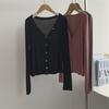 Cardigan macio e acetinado com proteção solar, decote em V, estilo gentil, estilo coreano, para verão e outono, com saia de alça e blusa top, jaqueta pequena