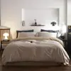 Estilo Wabi-Sabi Simples Fio de Algodão Puro Jacquard Tingido em Fio Conjunto de Quatro Peças Capa de Colcha de Algodão Listrada Casual Lençóis Roupa de Cama 1.8m